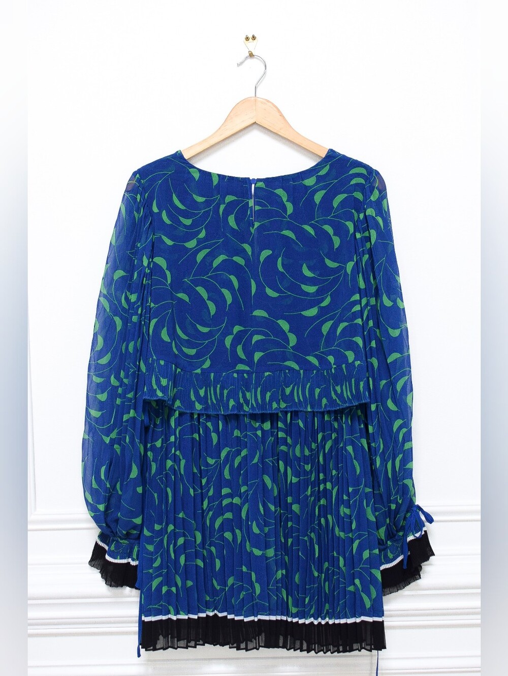 Self Portrait Crescent Chiffon Pleated Cape Dress Blue Green Mini Sz 4 Cocktail - Picture 10 of 15